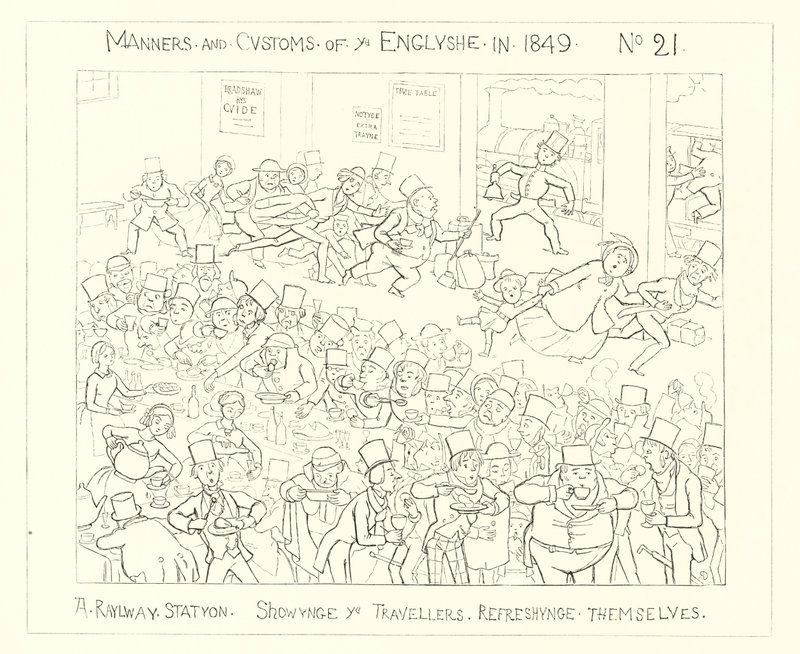 1849, En järnvägsstation som visar resenärerna uppfriskande av Richard Doyle