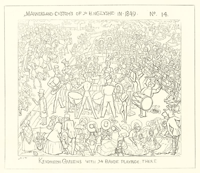 1849, Kensington Gardens med bandet som spelar av Richard Doyle