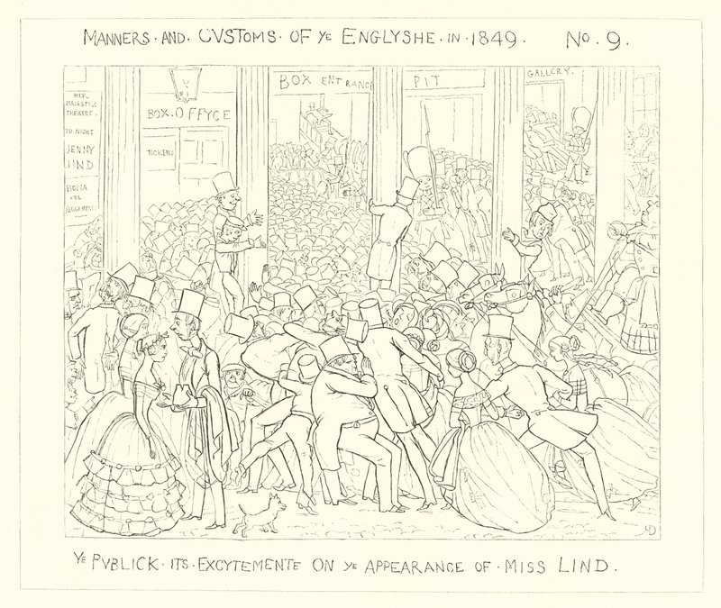 1849, Allmänheten om sin spänning över fröken Linds uppträdande av Richard Doyle