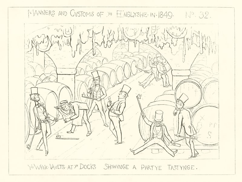 1849, Vinvalven vid hamnen, visar en festprovning av Richard Doyle