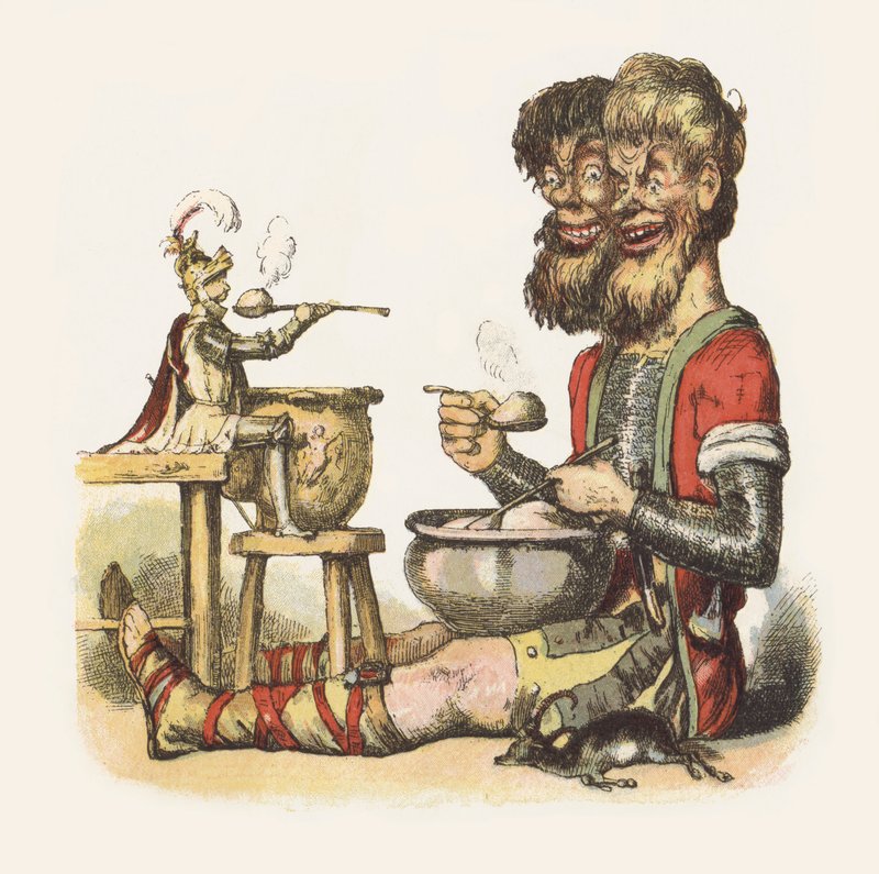 Illustration för Jack The Giant Killer (färg litho) av Richard Doyle