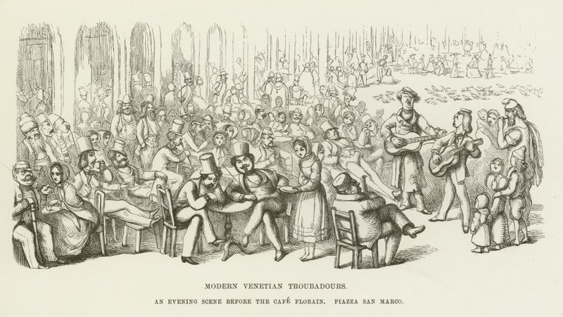 Moderna venetianska trubadurer, en kvällsscen före Caffe Florian, Piazza San Marco av Richard Doyle