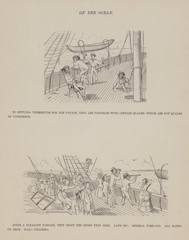 Sida från The American Tour of Mrs Brown, Jones and Robinson (gravyr) av Richard Doyle