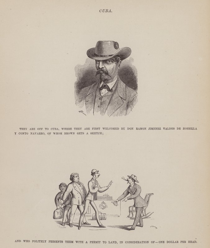 Sida från The American Tour of Mrs Brown, Jones and Robinson (gravyr) av Richard Doyle