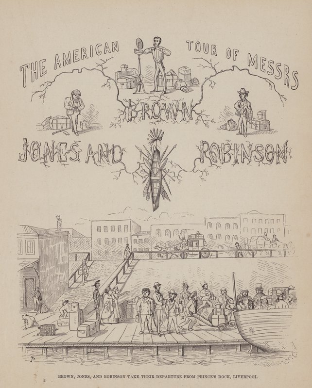 Sida från The American Tour of Mrs Brown, Jones and Robinson (gravyr) av Richard Doyle