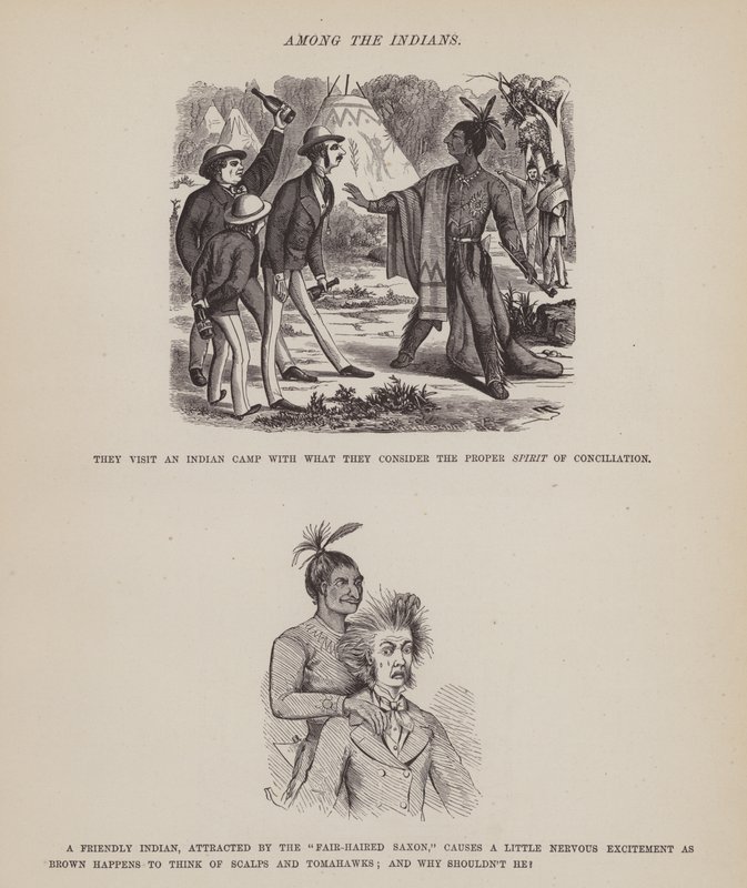 Sida från The American Tour of Mrs Brown, Jones and Robinson (gravyr) av Richard Doyle