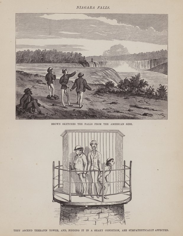 Sida från The American Tour of Mrs Brown, Jones and Robinson (gravyr) av Richard Doyle