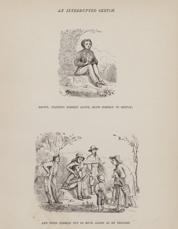 Sida från The American Tour of Mrs Brown, Jones and Robinson (gravyr) av Richard Doyle