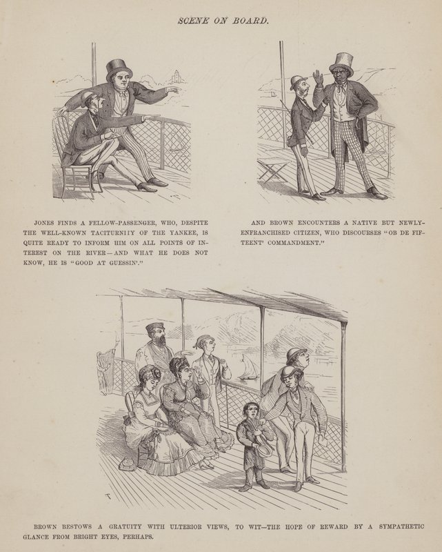 Sida från The American Tour of Mrs Brown, Jones and Robinson (gravyr) av Richard Doyle