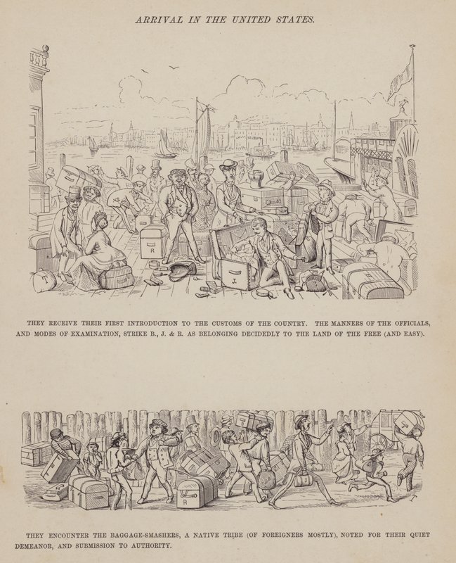 Sida från The American Tour of Mrs Brown, Jones and Robinson (gravyr) av Richard Doyle
