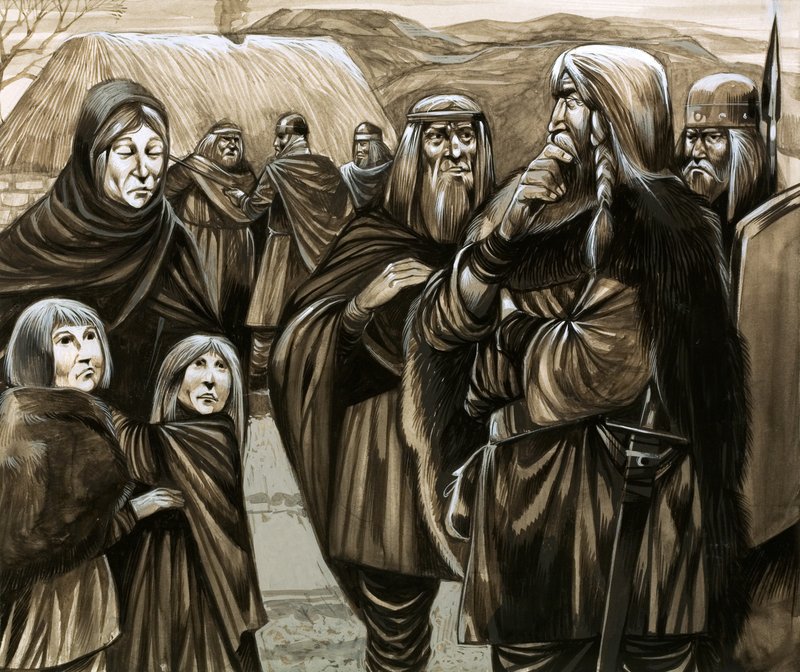Barn till fattiga anglosaxiska familjer som säljs som slavar (gouache på papper) av Richard Hook