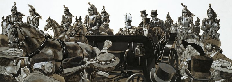 Folkmassan hånar och buar när kung Edward kör som statare genom Paris av Richard Hook