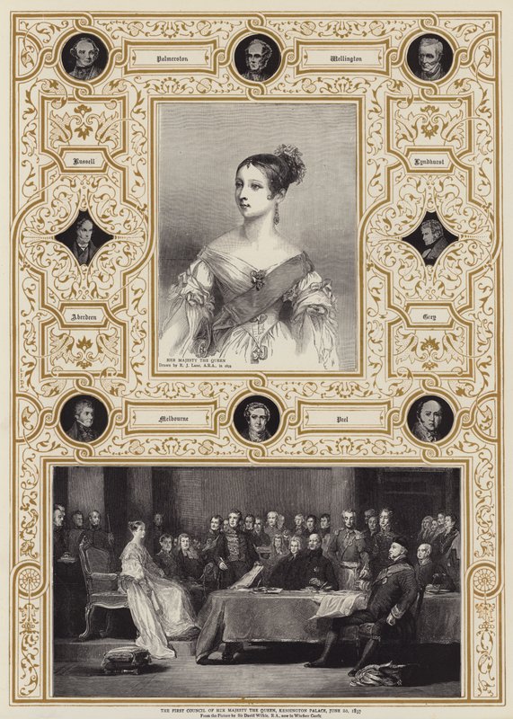 Hennes Majestät Drottningens första råd, Kensington Palace, 20 juni 1837 av Richard James Lane