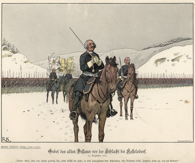 Bön av prins Leopold av Anhalt-Dessau före slaget vid Kesselsdorf av Richard Knoetel