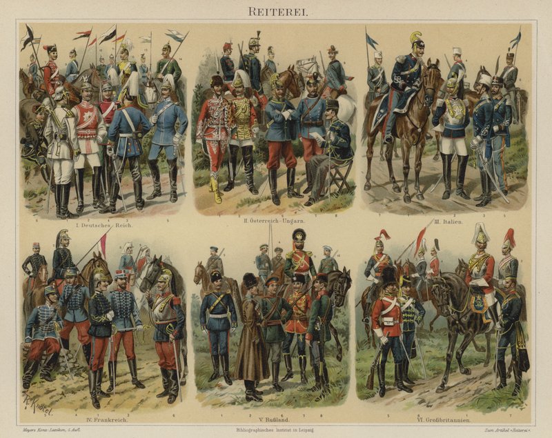 Kavalleri av europeiska arméer (färg litho) av Richard Knotel