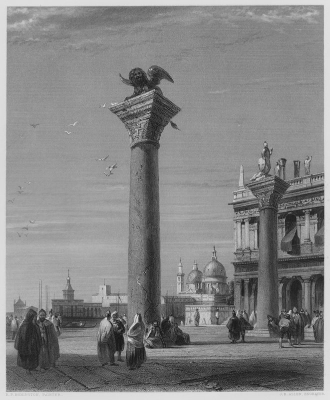 The Columns of St Mark, Venedig, från bilden i Vernon Gallery (gravyr) av Richard Parkes (after) Bonington