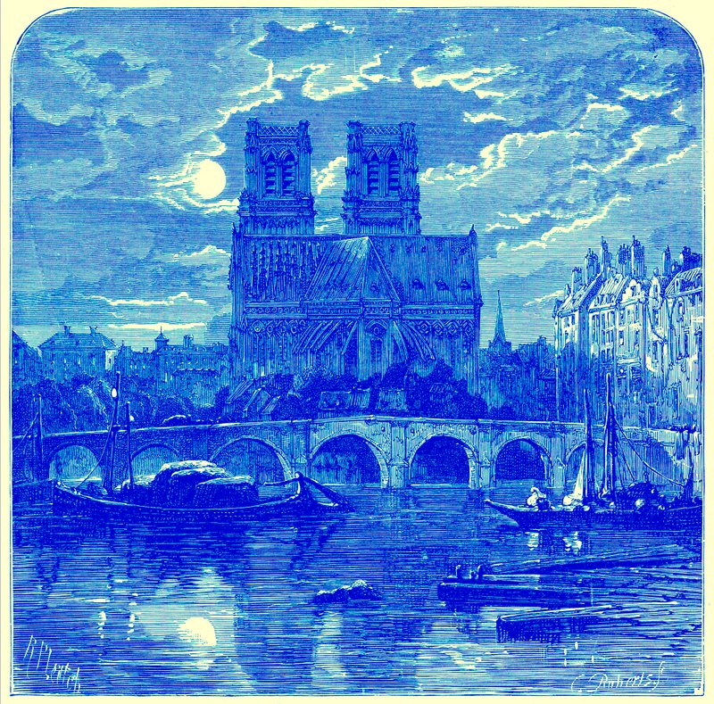 Cathedral of Notre Dame, illustration från "French Pictures" av Samuel Green, publicerad 1878 (digitalt förbättrad bild) av Richard Principal (after) Leitch