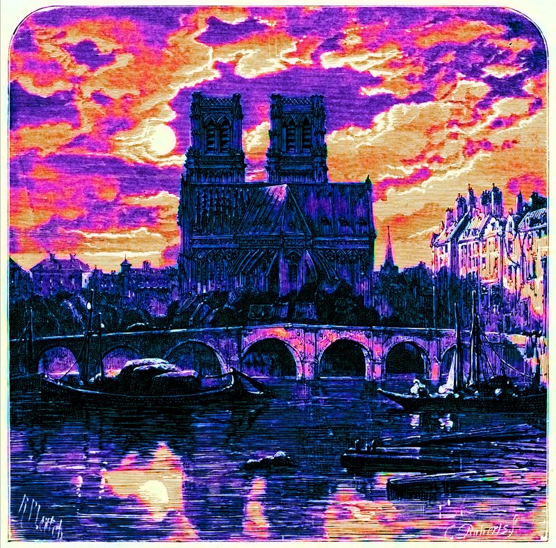 Cathedral of Notre Dame, illustration från "French Pictures" av Samuel Green, publicerad 1878 (digitalt förbättrad bild) av Richard Principal (after) Leitch