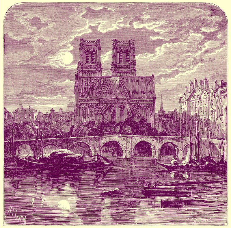Cathedral of Notre Dame, illustration från "French Pictures" av Samuel Green, publicerad 1878 (digitalt förbättrad bild) av Richard Principal (after) Leitch