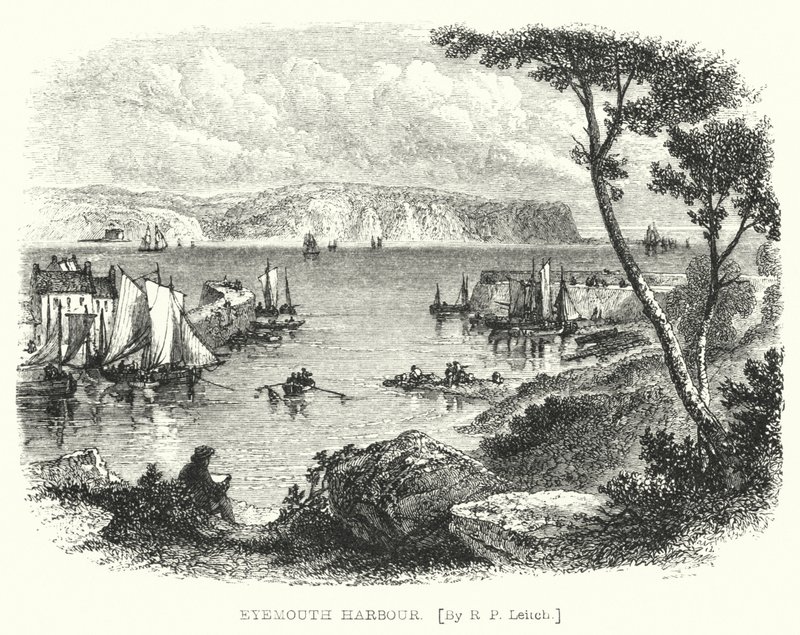 Eyemouth Harbor (gravyr) av Richard Principal (after) Leitch