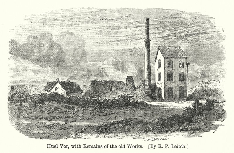 Huel Vor, med rester av de gamla verken (gravyr) av Richard Principal (after) Leitch