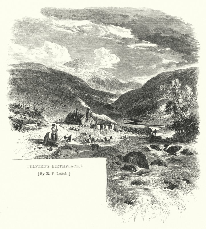 Telfords födelseplats (gravyr) av Richard Principal (after) Leitch