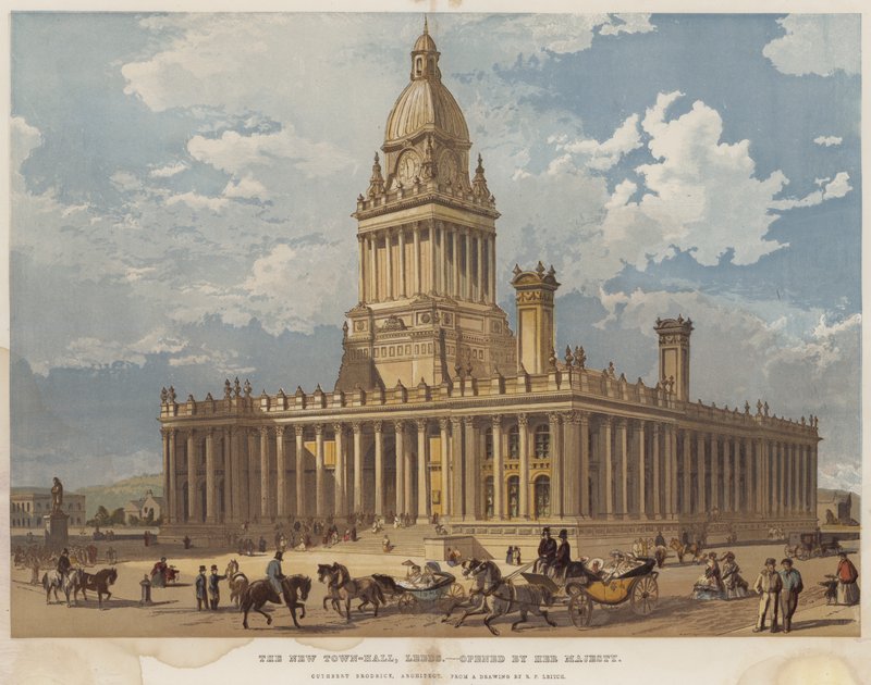 The New Town-Hall, Leeds, invigd av Hennes Majestät (chromolitho) av Richard Principal Leitch