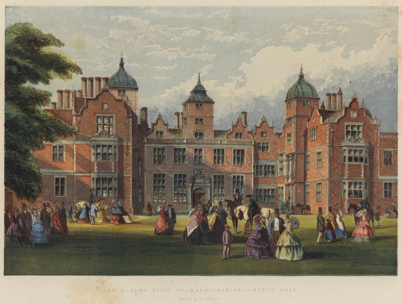 Drottningens besök i Warwickshire, Aston Hall (chromolitho) av Richard Principal Leitch