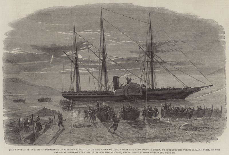 Revolutionen på Sicilien, Missoris expeditions avgång natten den 8 augusti från Faro Point, Messina, för att överraska Torre Cavallo Fort, på den kalabriska stranden av Richard Principal Leitch