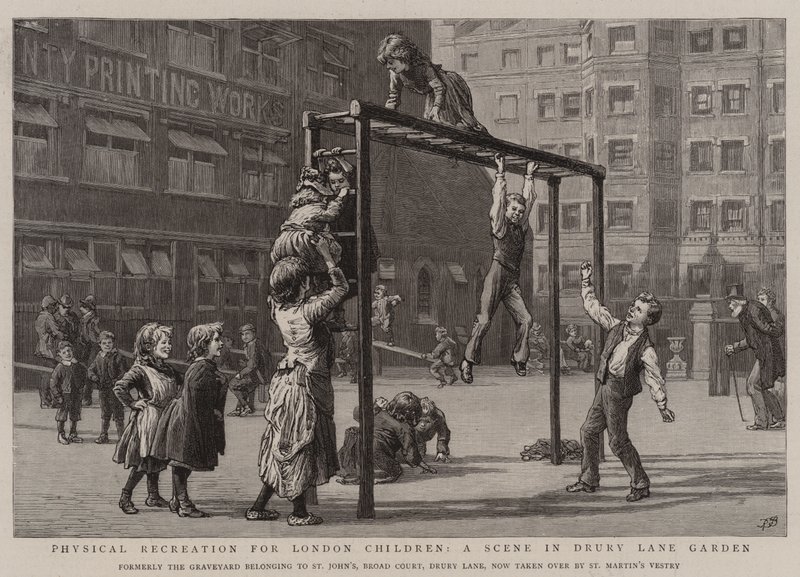 Fysisk rekreation för barn i London, en scen i Drury Lane Garden av Robert Barnes