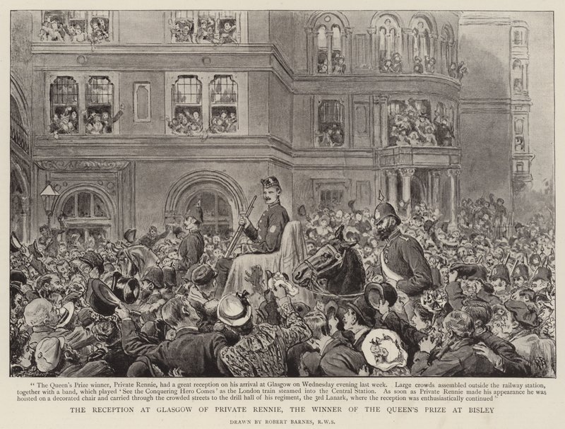 Mottagandet i Glasgow av menige Rennie, vinnare av drottningens pris i Bisley av Robert Barnes