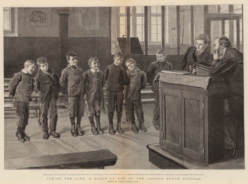 Att gå på tå, en scen i en av Londons skolor av Robert Barnes