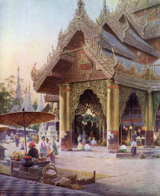 Helgedom på Shwedagon-pagodens plattform, Rangoon, Burma 1905 av Robert George Talbot Kelly
