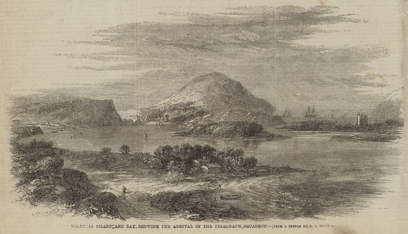 Valentia Island och Bay, som visar Telegraph Squadrons ankomst av Robert L. Stopford
