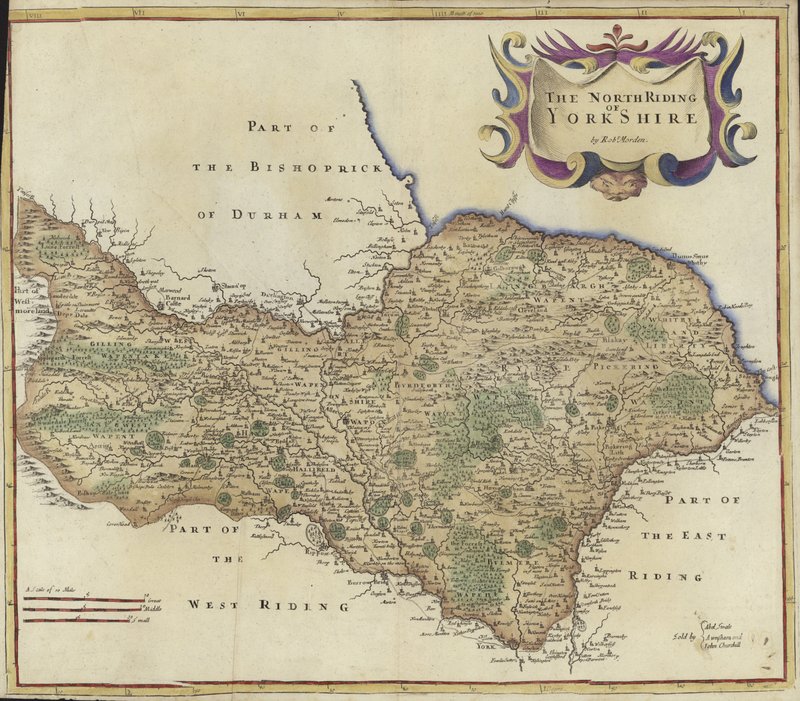 Karta över North Riding of Yorkshire (färggravyr) av Robert Morden
