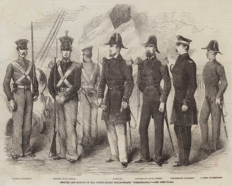 Officerare och marinsoldater på Förenta staternas ångfartyg Susquehanna av Robert Thomas Landells