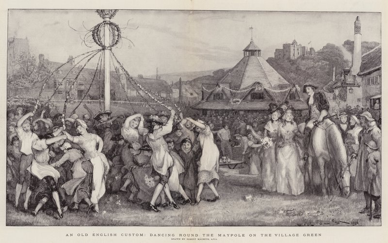 En gammal engelsk sed, dansar runt majstången på Village Green av Robert Walker Macbeth