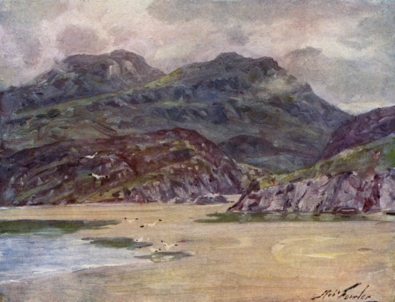A Lonely Shore nära Deudraeth Peninsula (färg litho) av Robert (after) Fowler