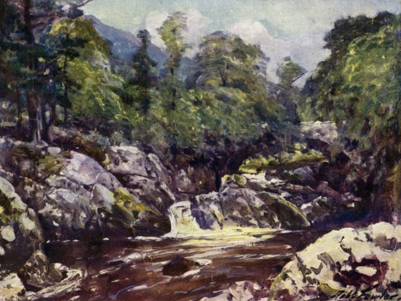 I Lledr-dalen (färg litho) av Robert (after) Fowler