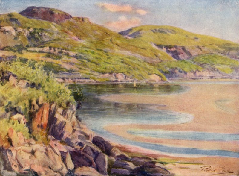 Incoming Tide, nära Barmouth (färg litho) av Robert (after) Fowler
