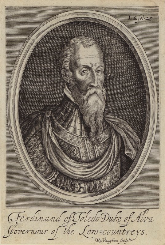 Fernando Alvarez de Toledo, 3:e hertig av Alba, spansk general och guvernör i de spanska Nederländerna (gravyr) av Robert (after) Vaughan