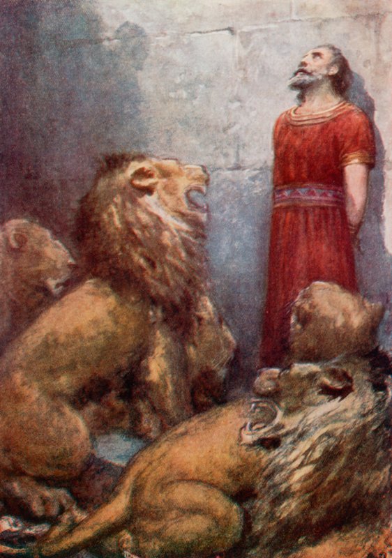 Daniel i The Lions Den (färg litho) av Robert Ambrose (after) Dudley