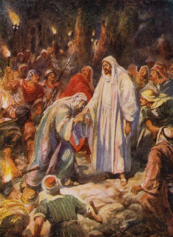 Jesus Kristus förrådd av Judas (färg litho) av Robert Ambrose (after) Dudley