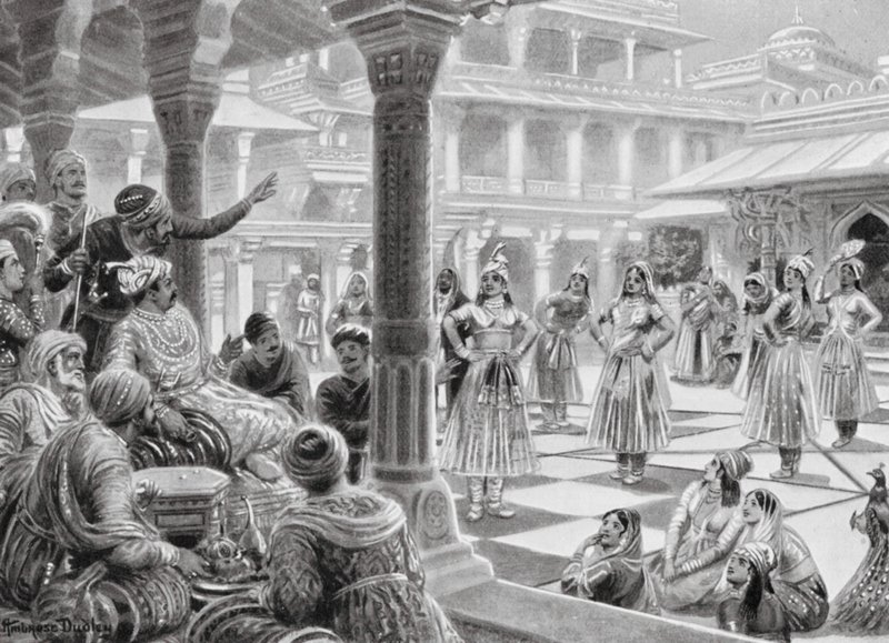 Akbar spelar drag med levande delar i Fatehpur Sikri av Robert Ambrose Dudley