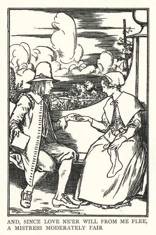 Och eftersom kärleken aldrig kommer att fly från mig, en älskarinna måttligt vacker (litho) av Robert Anning Bell