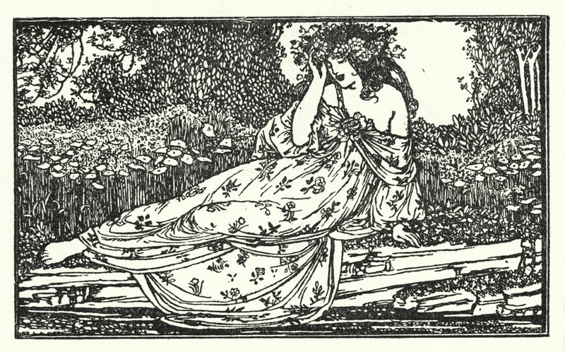 Illustration till dikter av John Keats: Fragment of an Ode to Maia (litho) av Robert Anning Bell