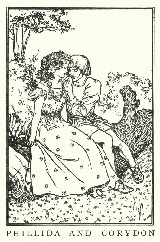 Phillida och Corydon (litho) av Robert Anning Bell