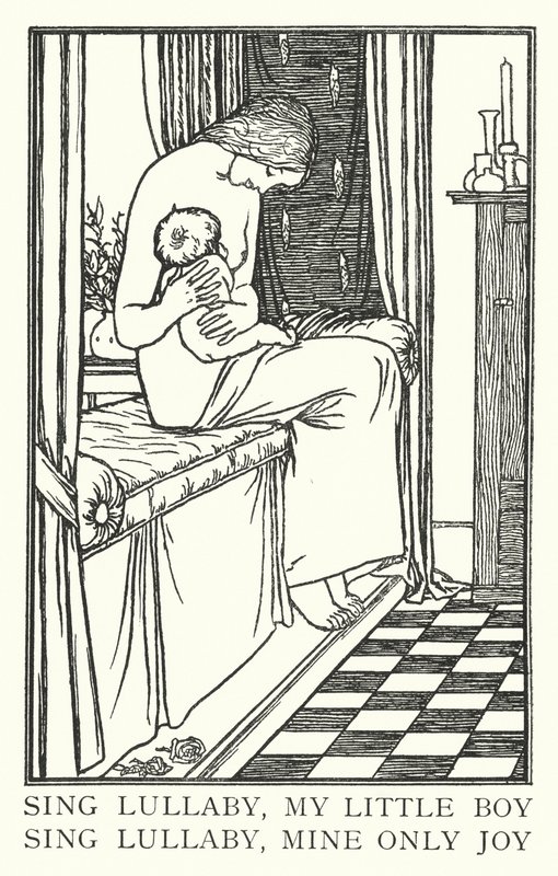Sjung vaggvisa, min lilla pojke, sjung vaggvisa, min enda glädje (litho) av Robert Anning Bell