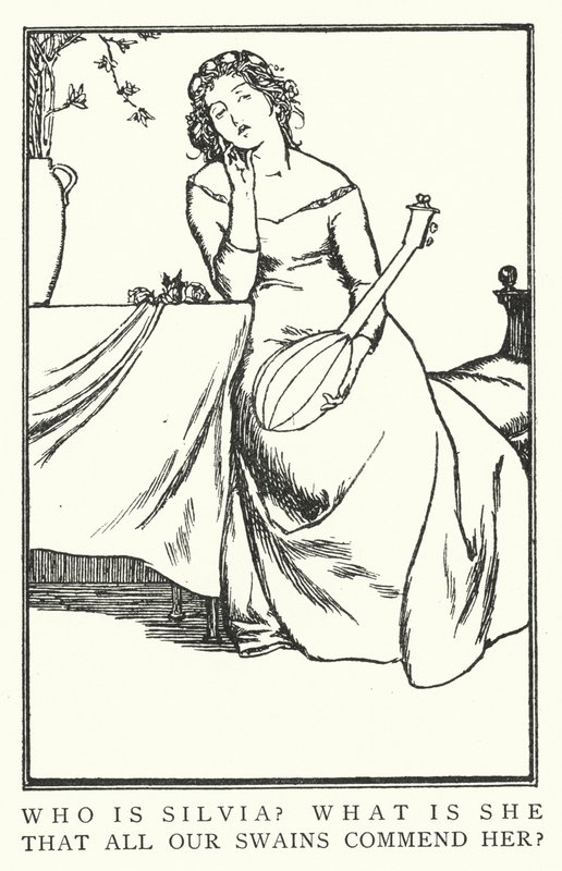 Vem är Silvia? Vad är hon, att alla våra svanar berömmer henne? (litho) av Robert Anning Bell