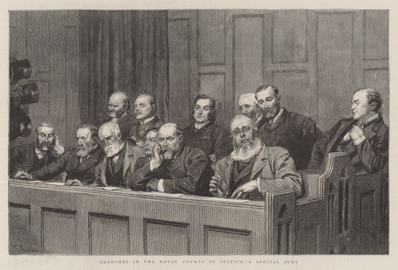 Skisser i Royal Courts of Justice, en särskild jury av Robert Barnes